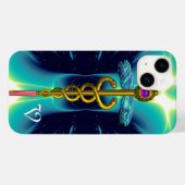 GOLD CADUCEUS MEDISCH MONOGRAM Turquoise Blue Case-Mate iPhone Case (Achterkant (horizontaal))