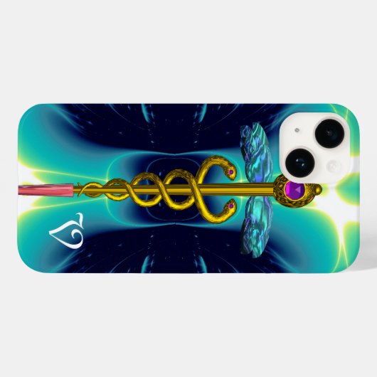 GOLD CADUCEUS MEDISCH MONOGRAM Turquoise Blue Case-Mate iPhone Case (Achterkant (horizontaal))