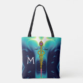 GOLD CADUCEUS MEDISCH SYMBOLMONOGRAM, Blauwgroen b Tote Bag (Achterkant)