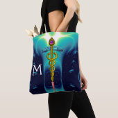 GOLD CADUCEUS MEDISCH SYMBOLMONOGRAM, Blauwgroen b Tote Bag (Dichtbij)