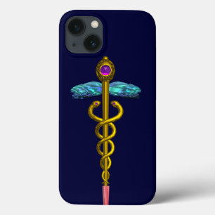 GOLD CADUCEUS MEDISCH SYMBOOL, blauw Case-Mate iPhone Case