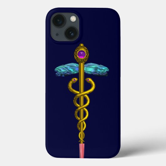GOLD CADUCEUS MEDISCH SYMBOOL, blauw Case-Mate iPhone Case (Achterkant)