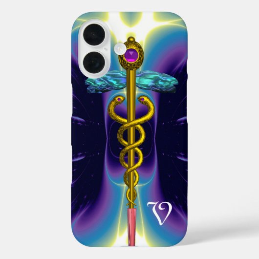 GOLD CADUCEUS MEDISCH SYMBOOL, blauw Paars monogra Case-Mate iPhone Case (Achterkant)