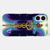 GOLD CADUCEUS MEDISCH SYMBOOL, blauw Paars monogra Case-Mate iPhone Case (Achterkant (horizontaal))