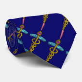 GOLD CADUCEUS MEDISCH SYMBOOL, blauw Stropdas (Opgerold)