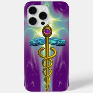 GOLD CADUCEUS MEDISCH SYMBOOL, Blauwgroen Groen Pa iPhone 15 Pro Max Hoesje