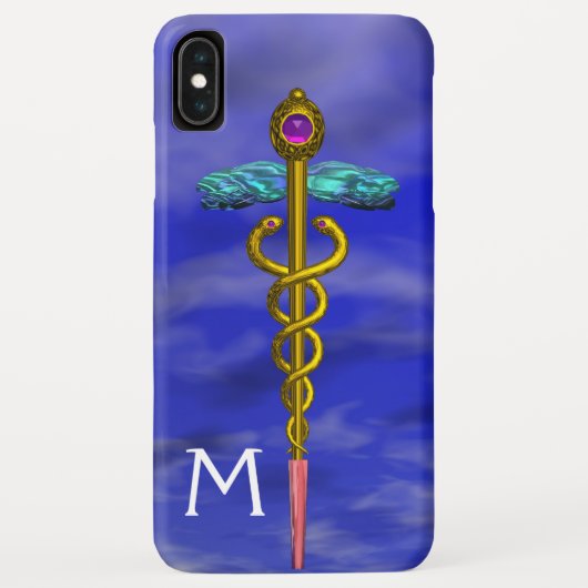 GOLD CADUCEUS MEDISCH SYMBOOL Blue Sky Monogram Case-Mate iPhone Case (Achterkant)
