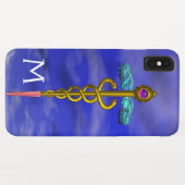 GOLD CADUCEUS MEDISCH SYMBOOL Blue Sky Monogram Case-Mate iPhone Case (Achterkant (horizontaal))