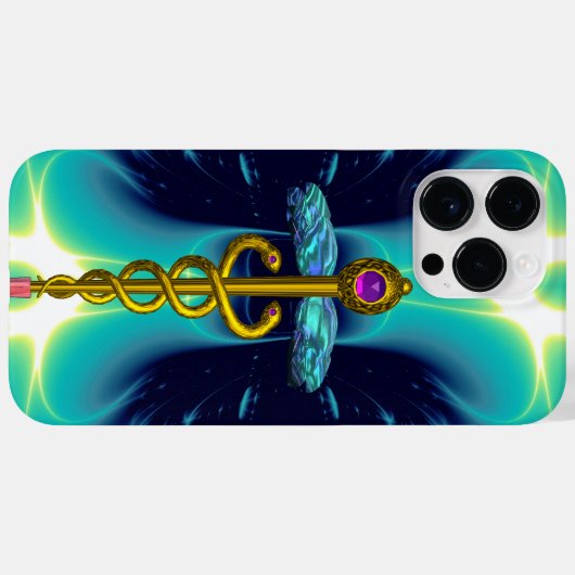 GOLD CADUCEUS MEDISCH SYMBOOL, Blue Turquoise Blau Case-Mate iPhone Case (Achterkant (horizontaal))