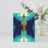GOLD CADUCEUS MEDISCH SYMBOOL BLUE TURQUOISE BRIEFKAART (Staand voorkant)