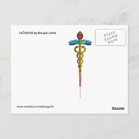 GOLD CADUCEUS MEDISCH SYMBOOL BLUE TURQUOISE BRIEFKAART (Achterkant)