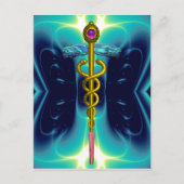 GOLD CADUCEUS MEDISCH SYMBOOL BLUE TURQUOISE BRIEFKAART (Voorkant)