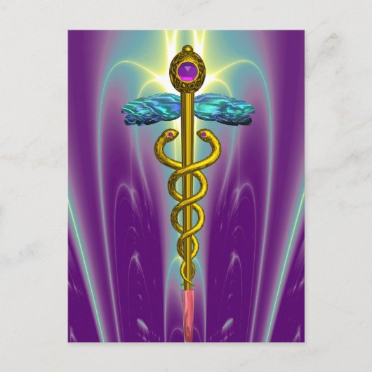 GOLD CADUCEUS MEDISCH SYMBOOL BRIEFKAART (Voorkant)