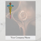 GOLD CADUCEUS MEDISCH SYMBOOL, bruin fractaal Roos (Voorkant)