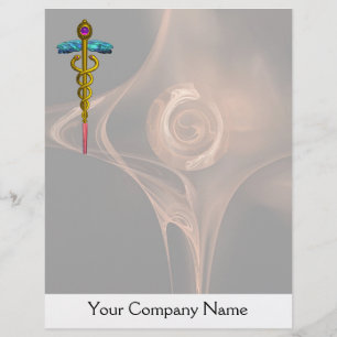 GOLD CADUCEUS MEDISCH SYMBOOL, bruin fractaal Roos