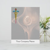 GOLD CADUCEUS MEDISCH SYMBOOL, bruin fractaal Roos (Staand voorkant)