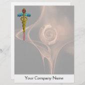 GOLD CADUCEUS MEDISCH SYMBOOL, bruin fractaal Roos (Voorkant / Achterkant)