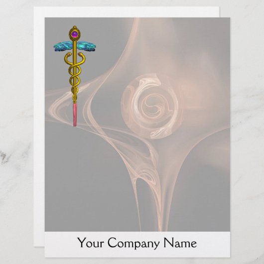 GOLD CADUCEUS MEDISCH SYMBOOL, bruin fractaal Roos (Voorkant / Achterkant)