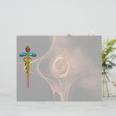 GOLD CADUCEUS MEDISCH SYMBOOL, fractaal Roos (Staand voorkant)