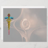 GOLD CADUCEUS MEDISCH SYMBOOL, fractaal Roos (Voorkant / Achterkant)