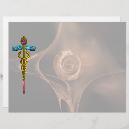 GOLD CADUCEUS MEDISCH SYMBOOL, fractaal Roos (Voorkant / Achterkant)