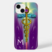 GOLD CADUCEUS MEDISCH SYMBOOL Groene Paarse monogr Case-Mate iPhone Case (Achterkant)