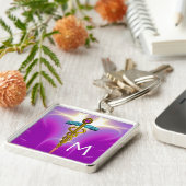 GOLD CADUCEUS MEDISCH SYMBOOL MONOGRAM, Roze Fuchs Sleutelhanger (Zijkant)