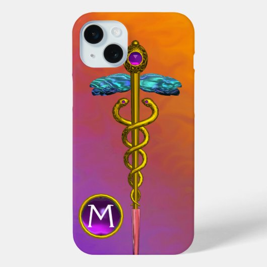 GOLD CADUCEUS MEDISCH SYMBOOL Paars Gem Monogram Case-Mate iPhone Case (Achterkant)