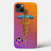 GOLD CADUCEUS MEDISCH SYMBOOL Paars Gem Monogram Case-Mate iPhone Case (Achterkant)