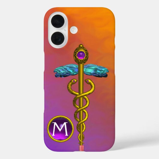 GOLD CADUCEUS MEDISCH SYMBOOL Paars Gem Monogram Case-Mate iPhone Case (Achterkant)