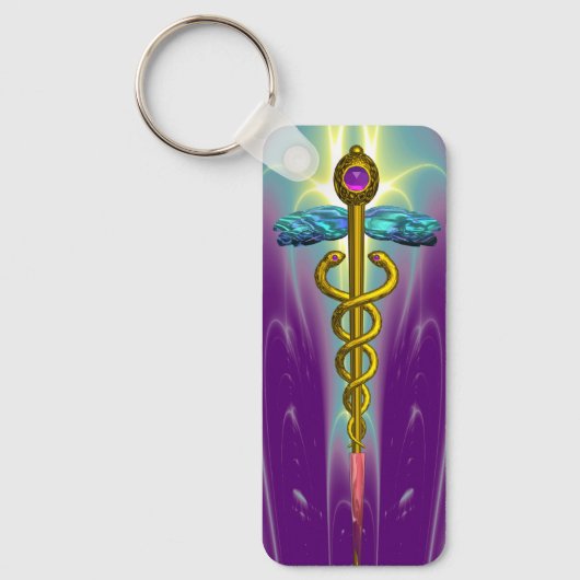 GOLD CADUCEUS MEDISCH SYMBOOL Paars groen Sleutelhanger (Voorkant)
