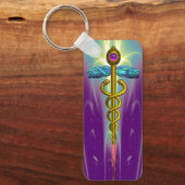 GOLD CADUCEUS MEDISCH SYMBOOL Paars groen Sleutelhanger (Voorkant)
