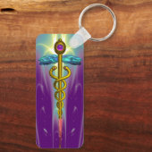GOLD CADUCEUS MEDISCH SYMBOOL Paars groen Sleutelhanger (Achterkant)