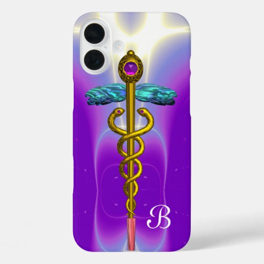 GOLD CADUCEUS MEDISCH SYMBOOL Paars Monogram Case-Mate iPhone Case (Achterkant)