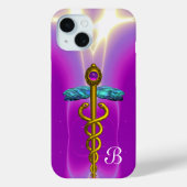 GOLD CADUCEUS MEDISCH SYMBOOL Paars Monogram Case-Mate iPhone Case (Achterkant)