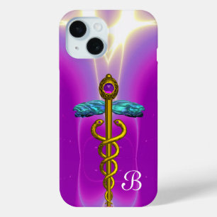 GOLD CADUCEUS MEDISCH SYMBOOL Paars Monogram iPhone 15 Case