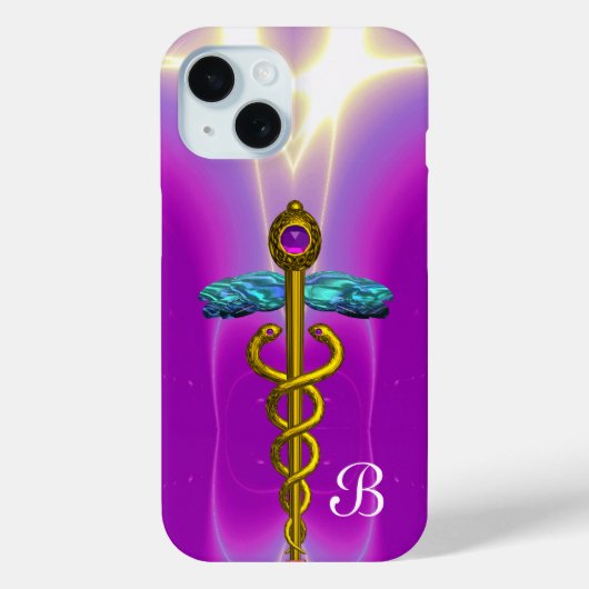 GOLD CADUCEUS MEDISCH SYMBOOL Paars Monogram Case-Mate iPhone Case (Achterkant)