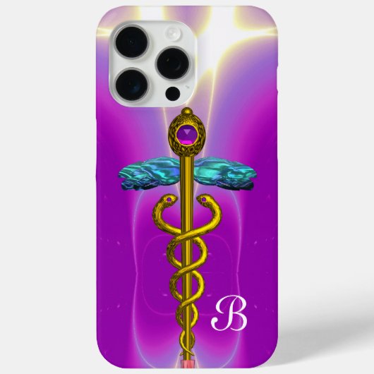 GOLD CADUCEUS MEDISCH SYMBOOL Paars Monogram Case-Mate iPhone Case (Achterkant)