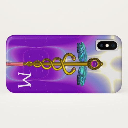 GOLD CADUCEUS MEDISCH SYMBOOL Paars Monogram Case-Mate iPhone Case (Achterkant (horizontaal))