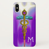 GOLD CADUCEUS MEDISCH SYMBOOL Paars Monogram Case-Mate iPhone Case (Achterkant)