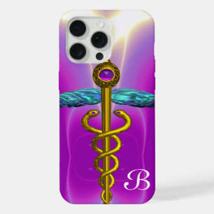 GOLD CADUCEUS MEDISCH SYMBOOL Paars Monogram iPhone 15 Pro Max Hoesje