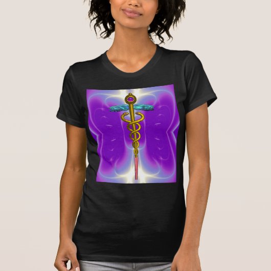 GOLD CADUCEUS MEDISCH SYMBOOL, Paars T-shirt (Voorkant)