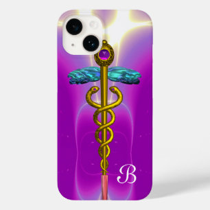 GOLD CADUCEUS MEDISCH SYMBOOL Roze Paars monogram Case-Mate iPhone Case