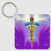 GOLD CADUCEUS MEDISCH SYMBOOL Ultra Violet Paars Sleutelhanger (Voorkant)