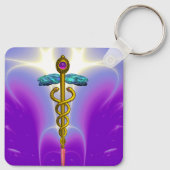 GOLD CADUCEUS MEDISCH SYMBOOL Ultra Violet Paars Sleutelhanger (Achterkant)