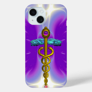 GOLD CADUCEUS MEDISCH SYMBOOL, Violet Paars iPhone 15 Case