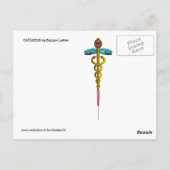 GOLD CADUCEUS MEDISCH SYMBOOL VIOLET PINK FRACTALE BRIEFKAART (Achterkant)