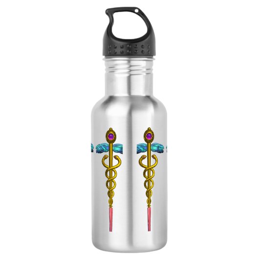 GOLD CADUCEUS MEDISCH SYMBOOL WATERFLES  (Achterkant)