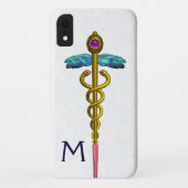 GOLD CADUCEUS MEDISCH SYMBOOL Witte Monogram Case-Mate iPhone Case (Achterkant)