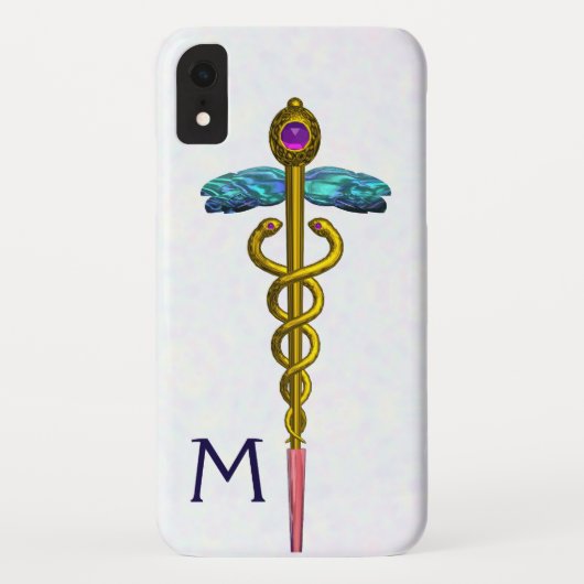GOLD CADUCEUS MEDISCH SYMBOOL Witte Monogram Case-Mate iPhone Case (Achterkant)